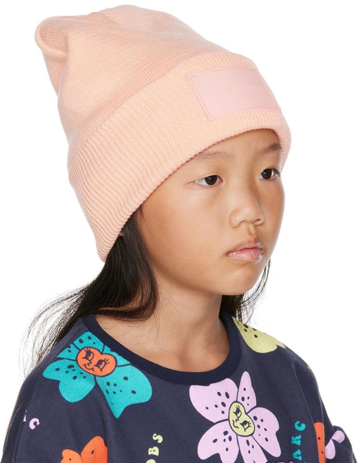 Kids Pink Logo Patch Beanie