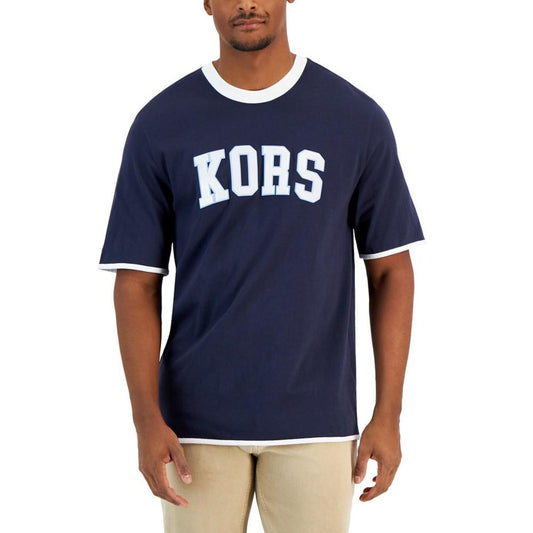 Men's Varsity Warm Up Modern-Fit Tipped Tufted Chenille Logo Appliqué T-Shirt