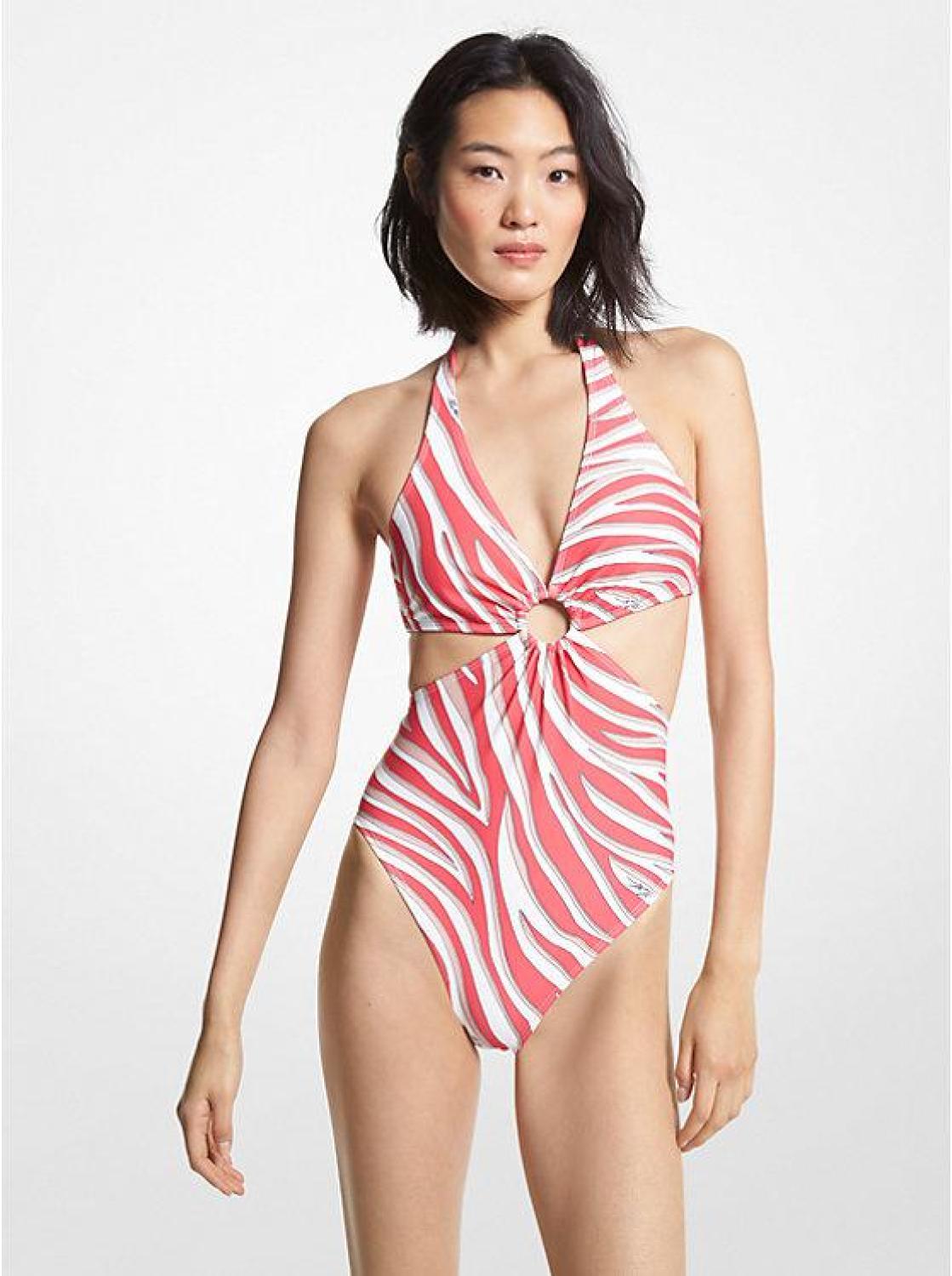 Zebra Print Cutout Swimsuit