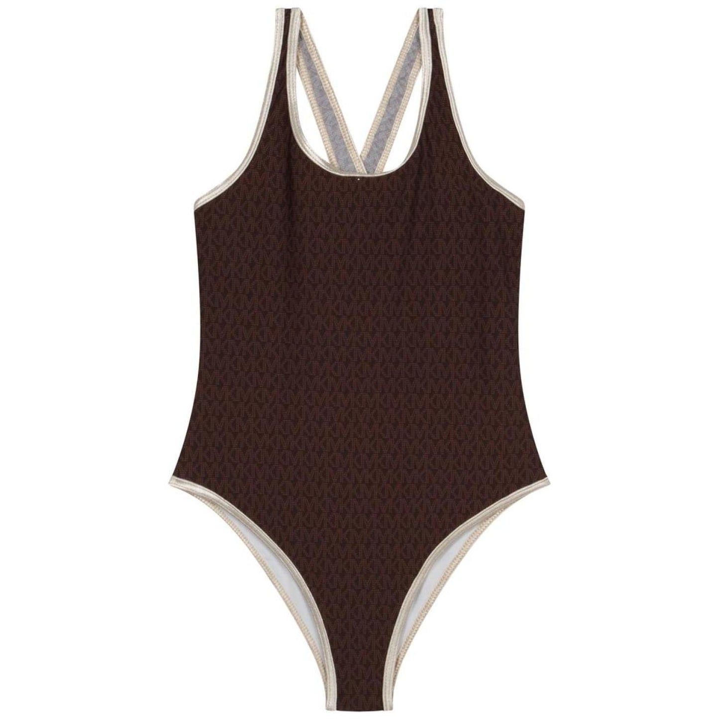 Brown Monogram-Print Sleeveless Swimsuit