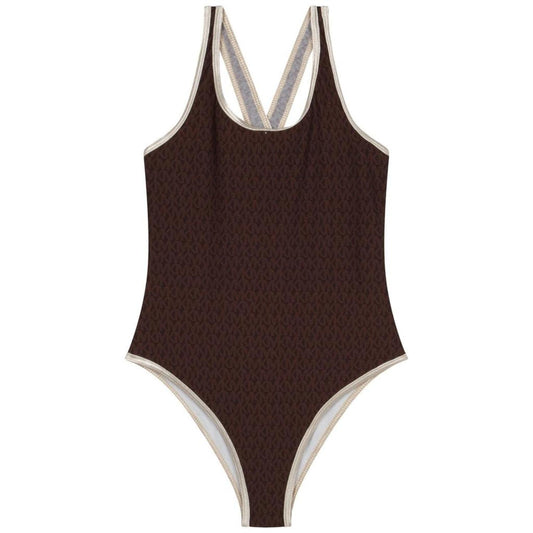 Brown Monogram-Print Sleeveless Swimsuit