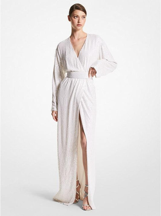 Hand-Embroidered Paillette Silk Georgette Kimono Gown