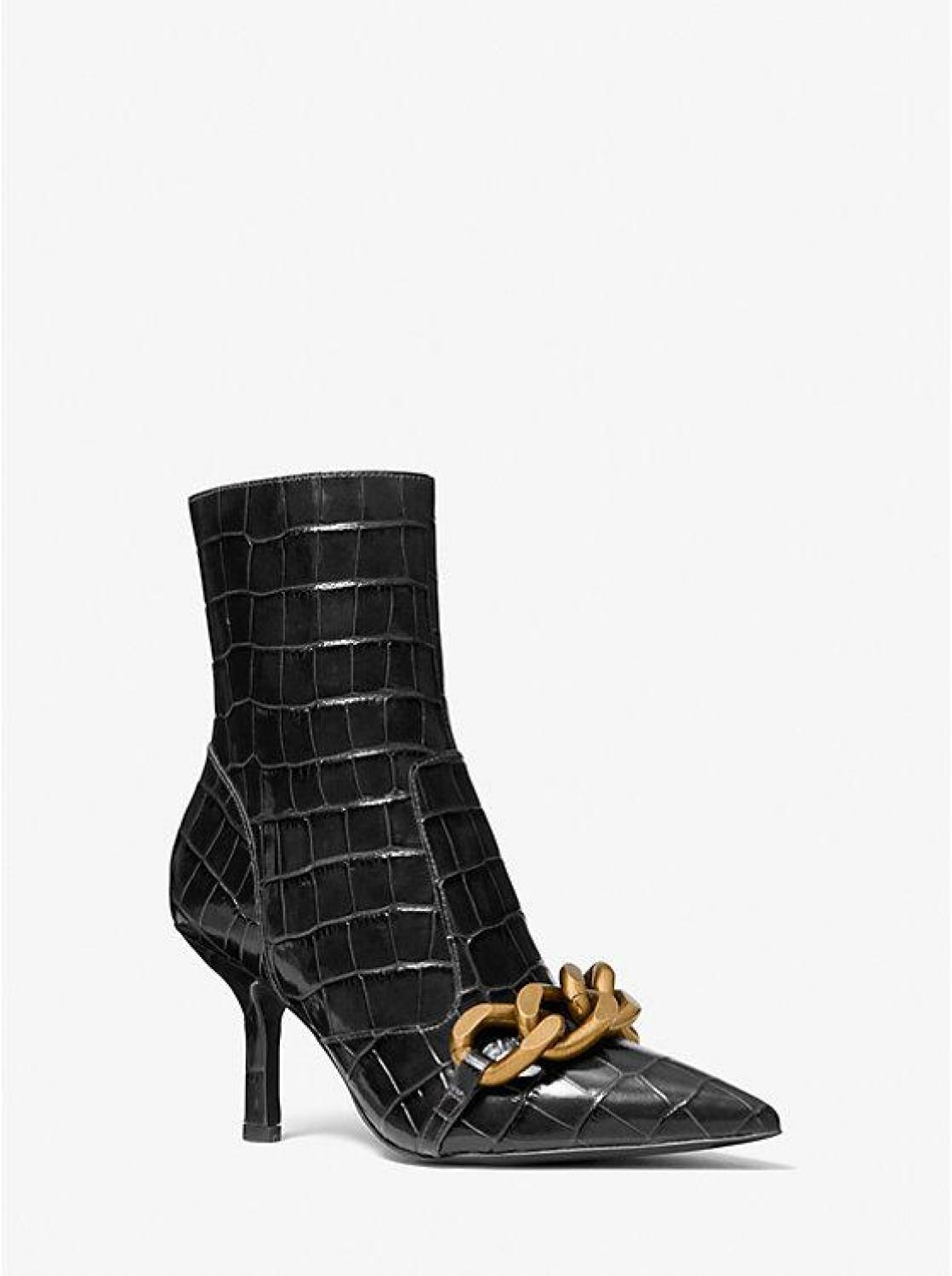 Scarlett Embellished Crocodile Embossed Leather Boot