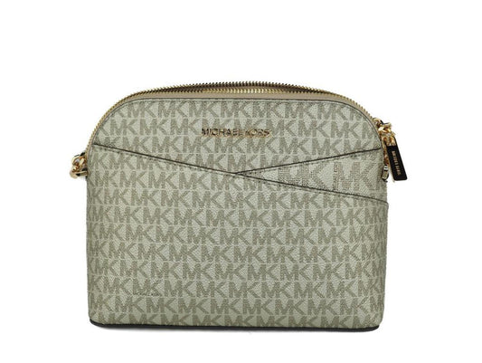 Michael Kors Jet Set Travel Medium Leather X Cross Dome Crossbody Handbag (Pale Women's Signature/)