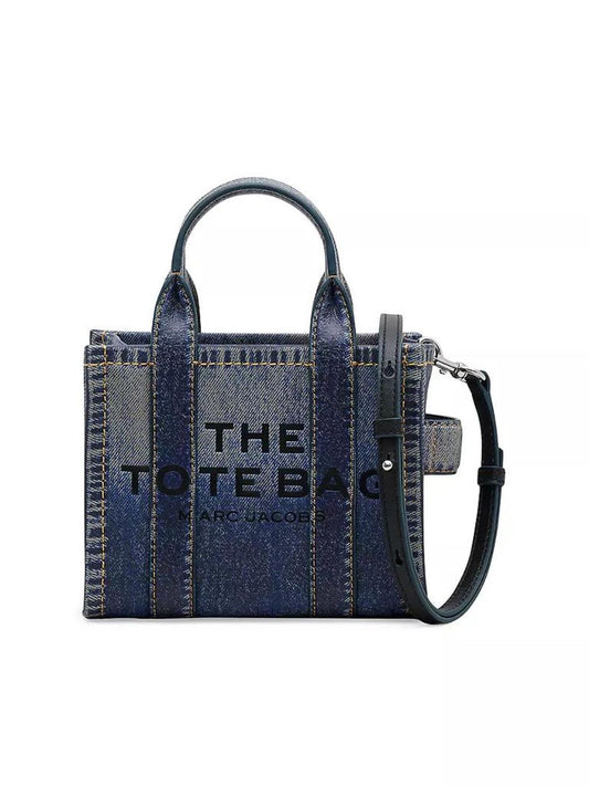 The Micro Denim-Printed Leather Tote Bag