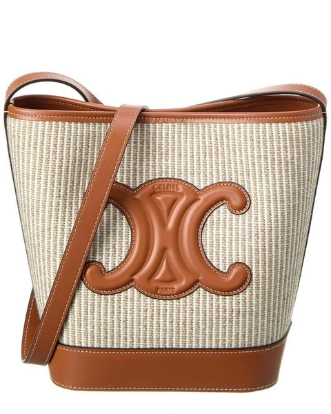 送料込【CELINE】SMALL BUCKET BAG IN TRIOMPHE CANVAS Small Bucket IN Triomphe Canvas and calfskin - WHITE | CELINE