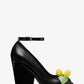 Julianne Lemon-Embellished Leather Peep-Toe Pump