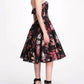 Strapless Floral Tea Length Gown In Black