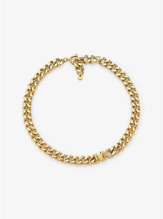 14K Gold-Plated Brass Pavé Logo Curb Link Necklace