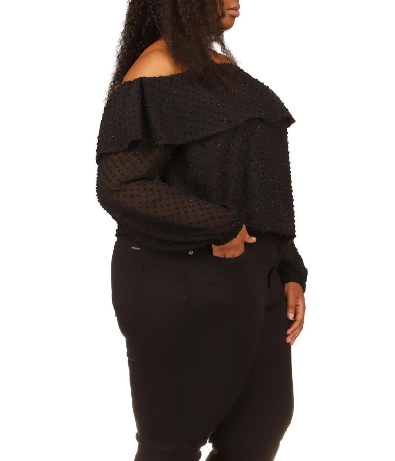 Plus Size Clip Chiffon Off Shoulder Top
