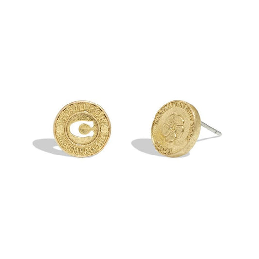 Two-Tone Signature Coin Mismatched Stud Earrings