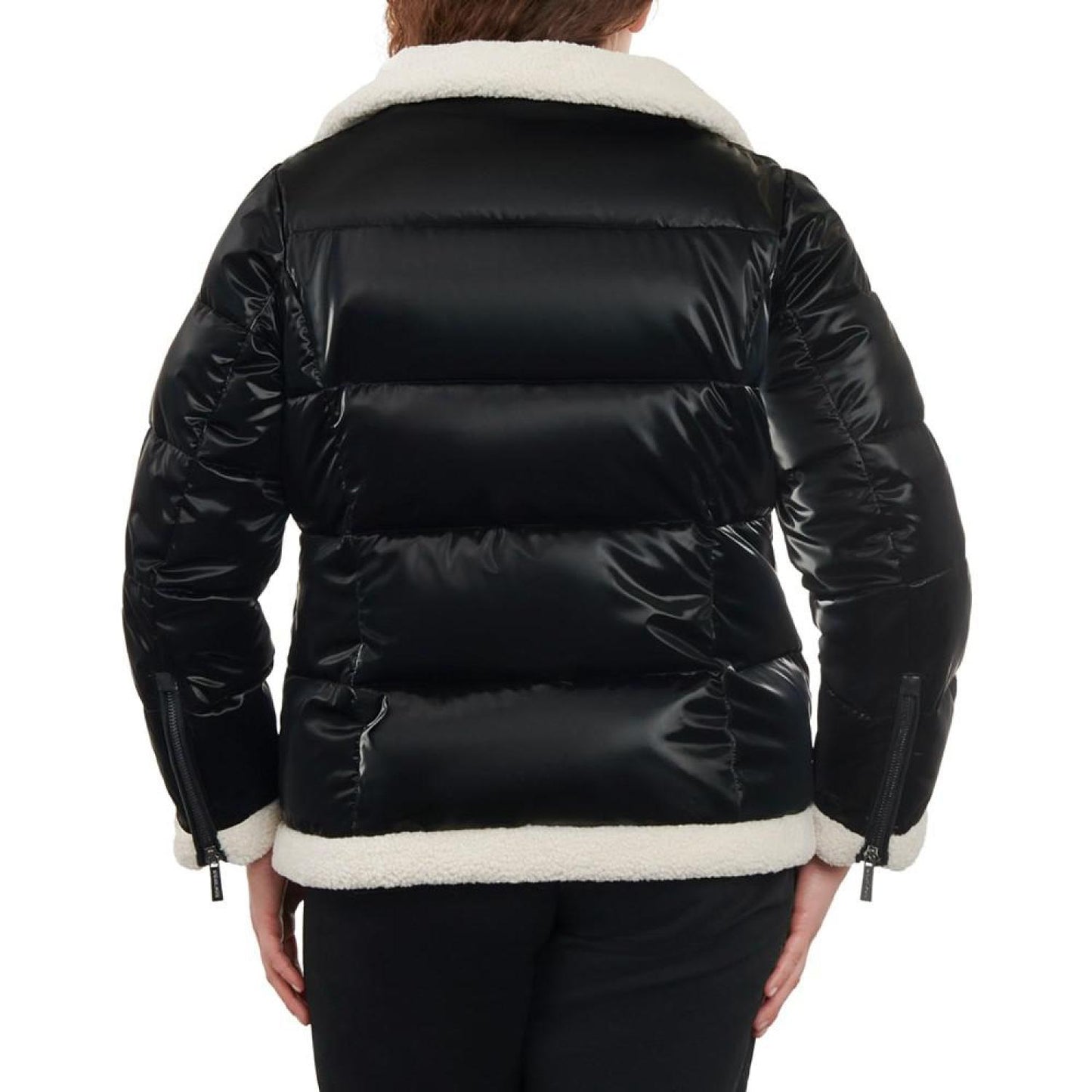 Women's Plus Size Faux-Shearling Shine Puffer Coat, Created for Macy's