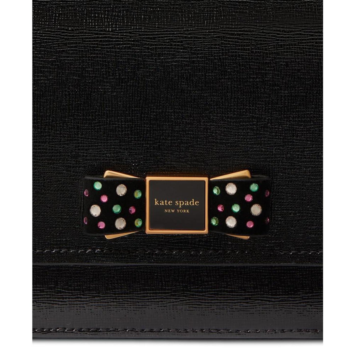 Morgan Bedazzled Bow Patent Leather Flap Chain Wallet