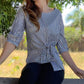 Yang Top Front Tie Blouse In Stripe Gold  Lurex