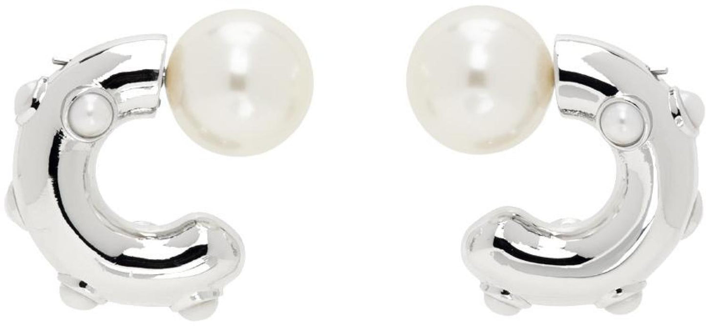 Silver Pearl Dot Hoop Earrings