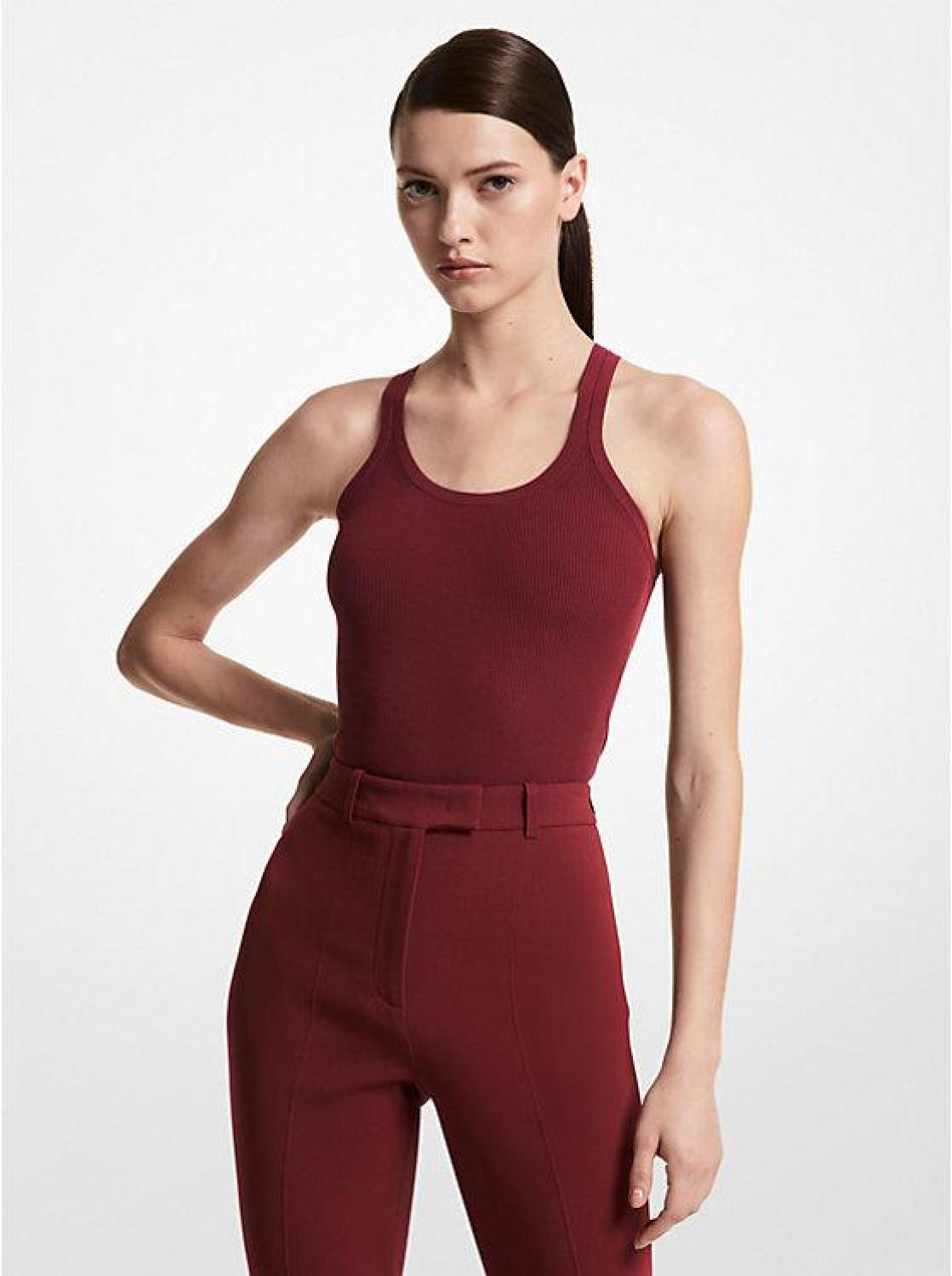 Ribbed Stretch Viscose Racerback Bodysuit