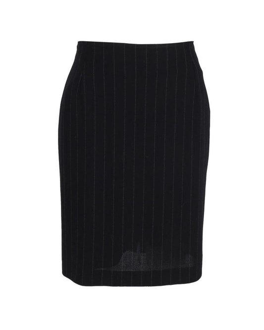 Max Mara Striped Knee-Length Skirt in Black Cotton
