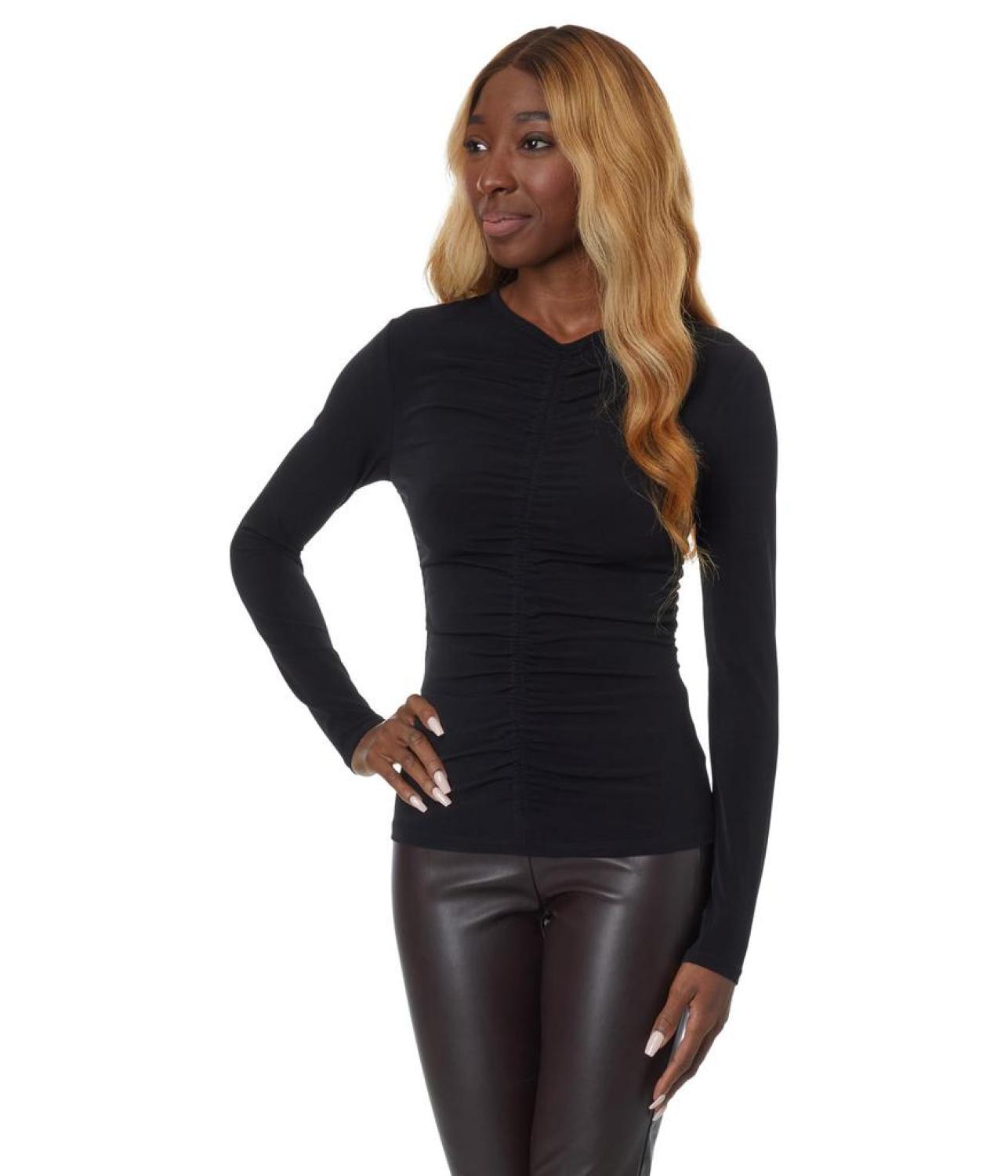 Long Sleeve Chiffon Ruched Top