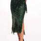 Slim Sequin Maxi Skirt In Green