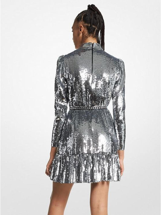 Sequined Georgette Ruffled Dress