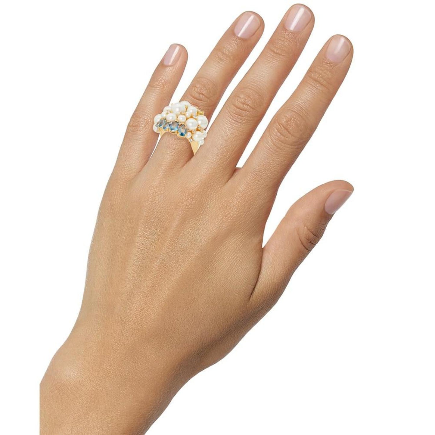 Gold-Tone Mixed Cubic Zirconia & Imitation Pearl Cluster Statement Ring