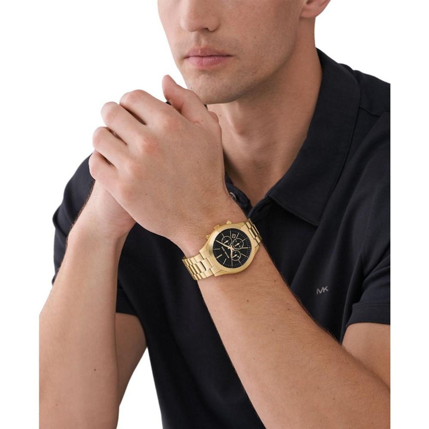 Men's Slim Runway Quartz Chronograph Gold-Tone Stainless Steel Watch 44mm and Slim Card Case Set