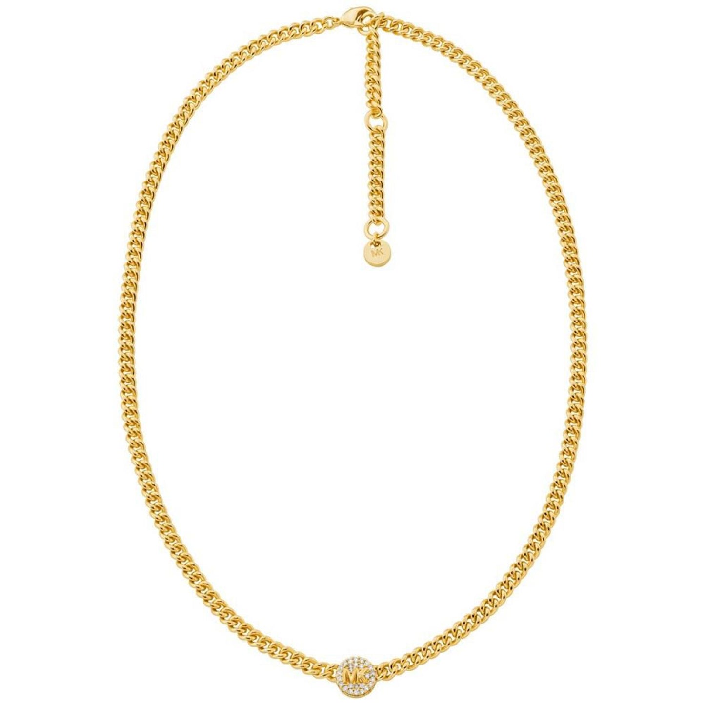 Silver-Tone or Gold-Tone Brass Pave Charm Chain Necklace