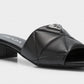Women's Solid Quilted Leather Slide Sandals With Low Heel Shoes In Black