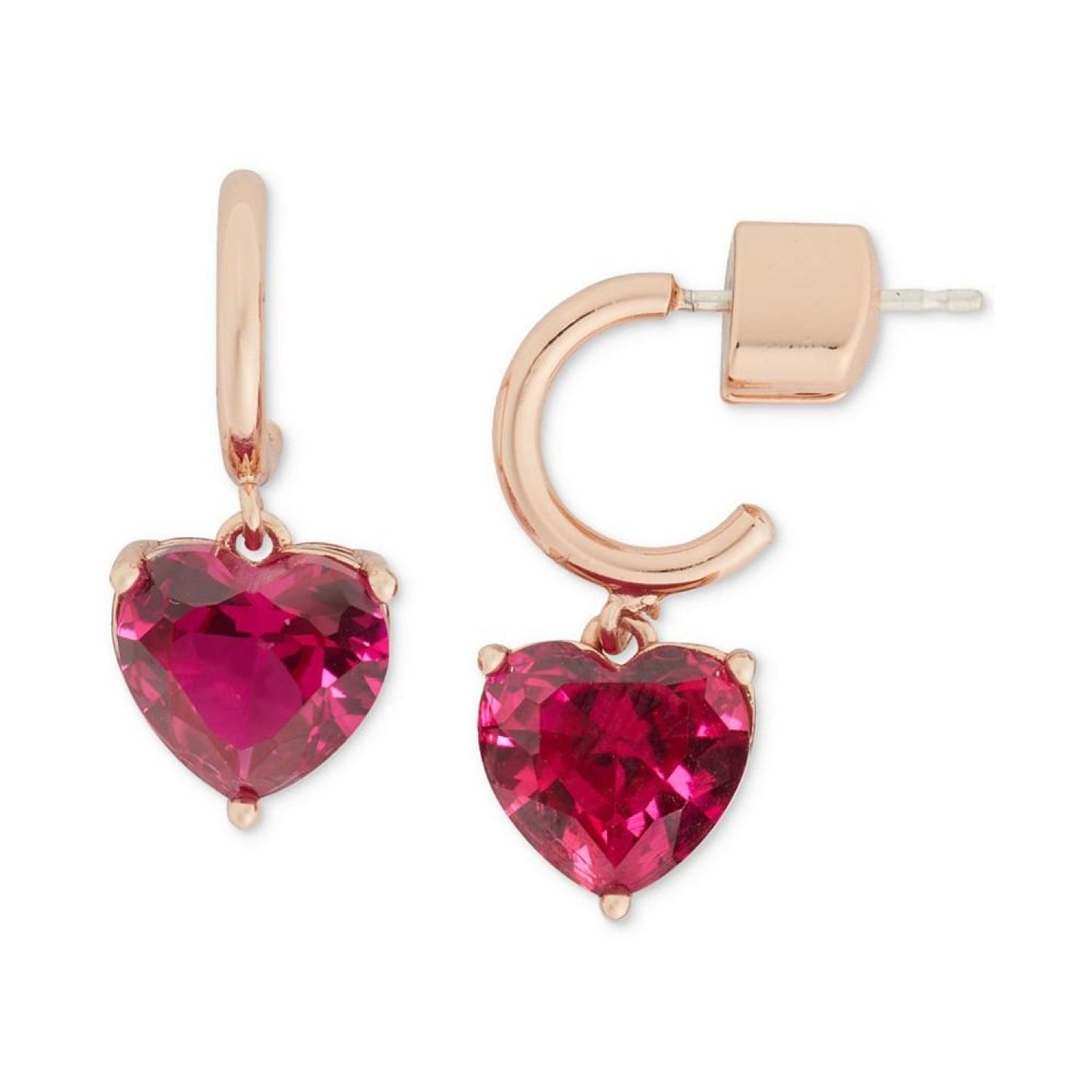 Gold-Tone Heart Charm Huggie Hoop Earrings