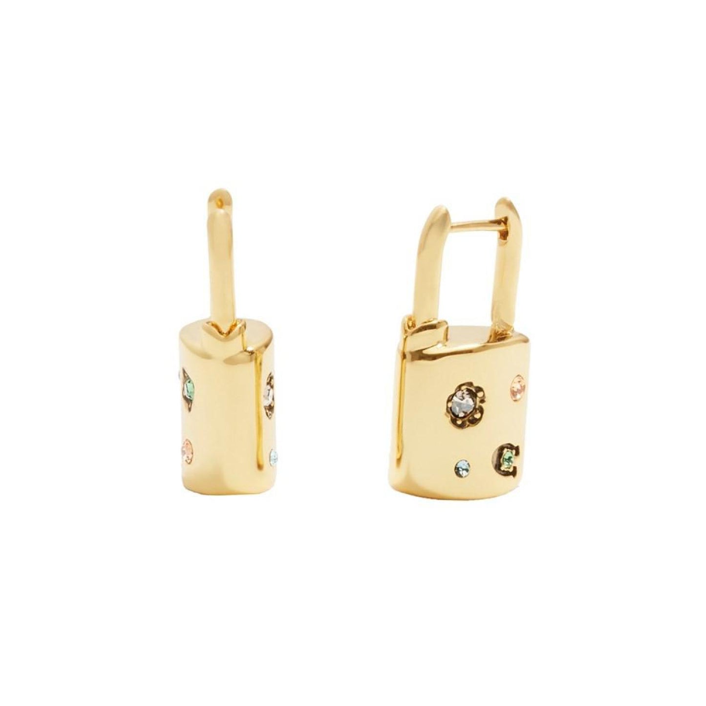 Faux Stone Signature Sculpted C Gem Padlock Huggie Earrings