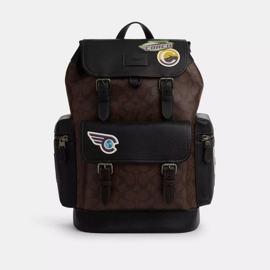 Coach Outlet Sprint Backpack In Signature Canvas With Travel Patches