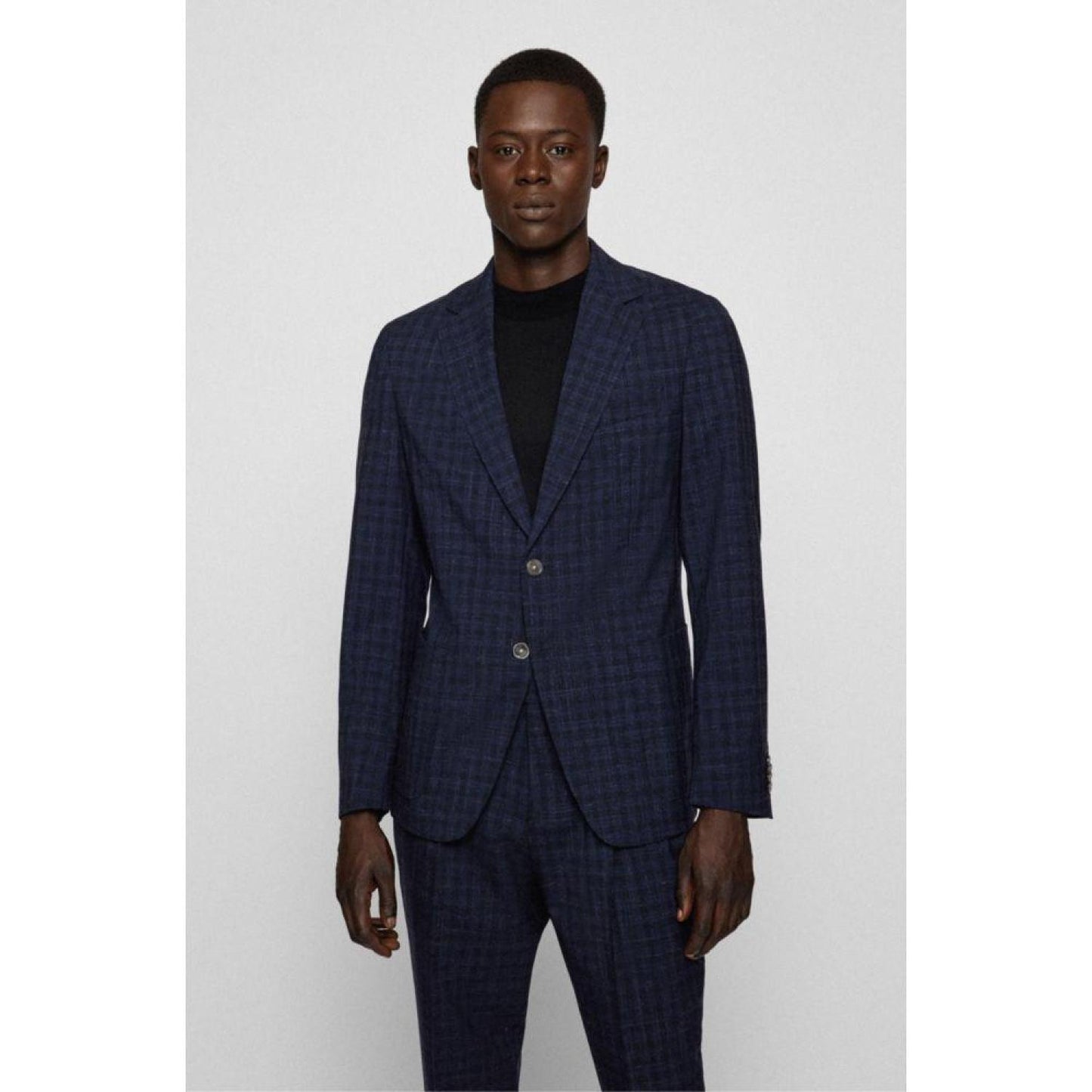 Slim-fit suit in a checked wool-linen blend