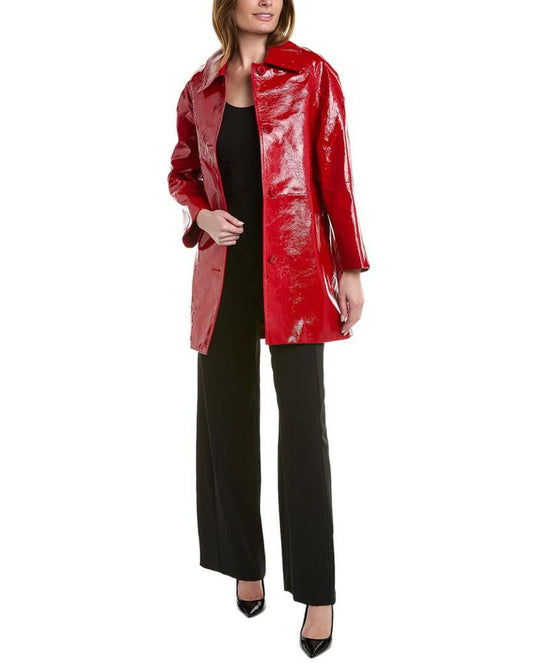 Michael Kors Collection Crackle Patent Balmacaan Coat