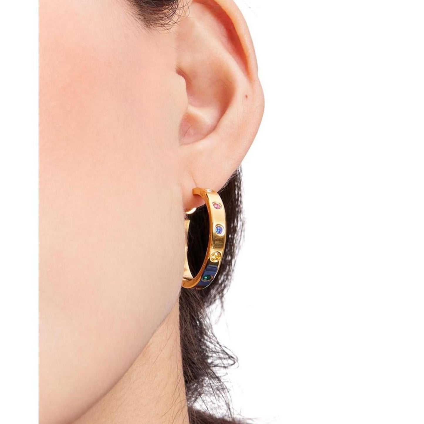 Gold-Tone Small Pavé Hoop Earrings, 1"