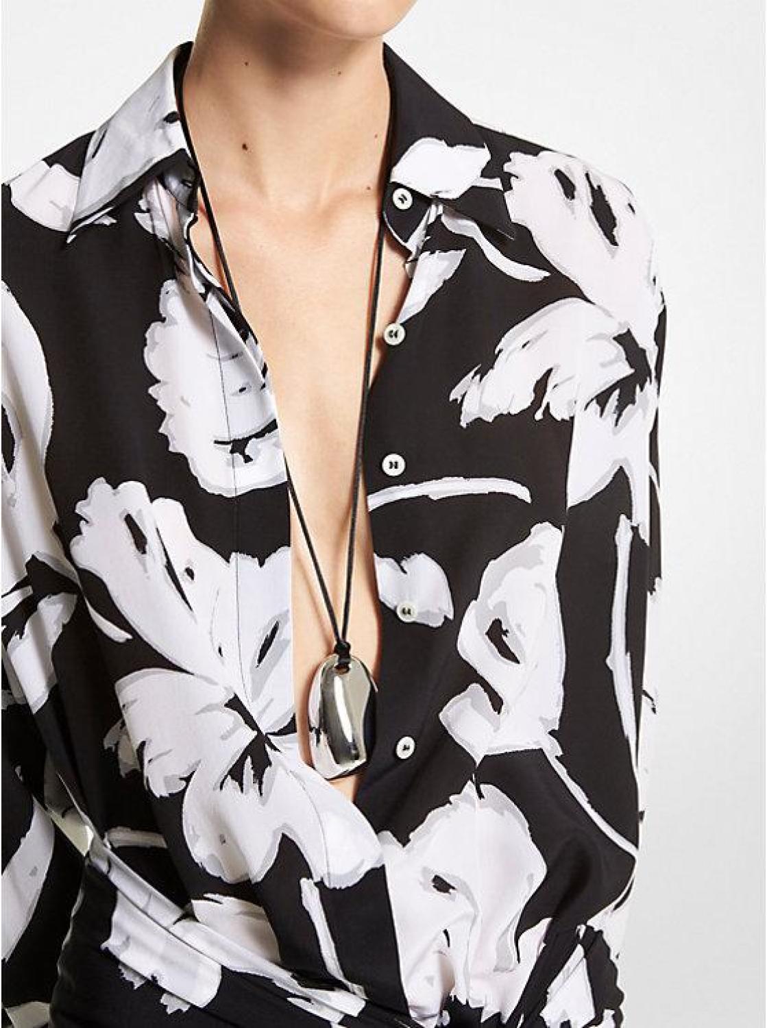 Precious Metal-Plated Brass and Silk Pebble Necklace
