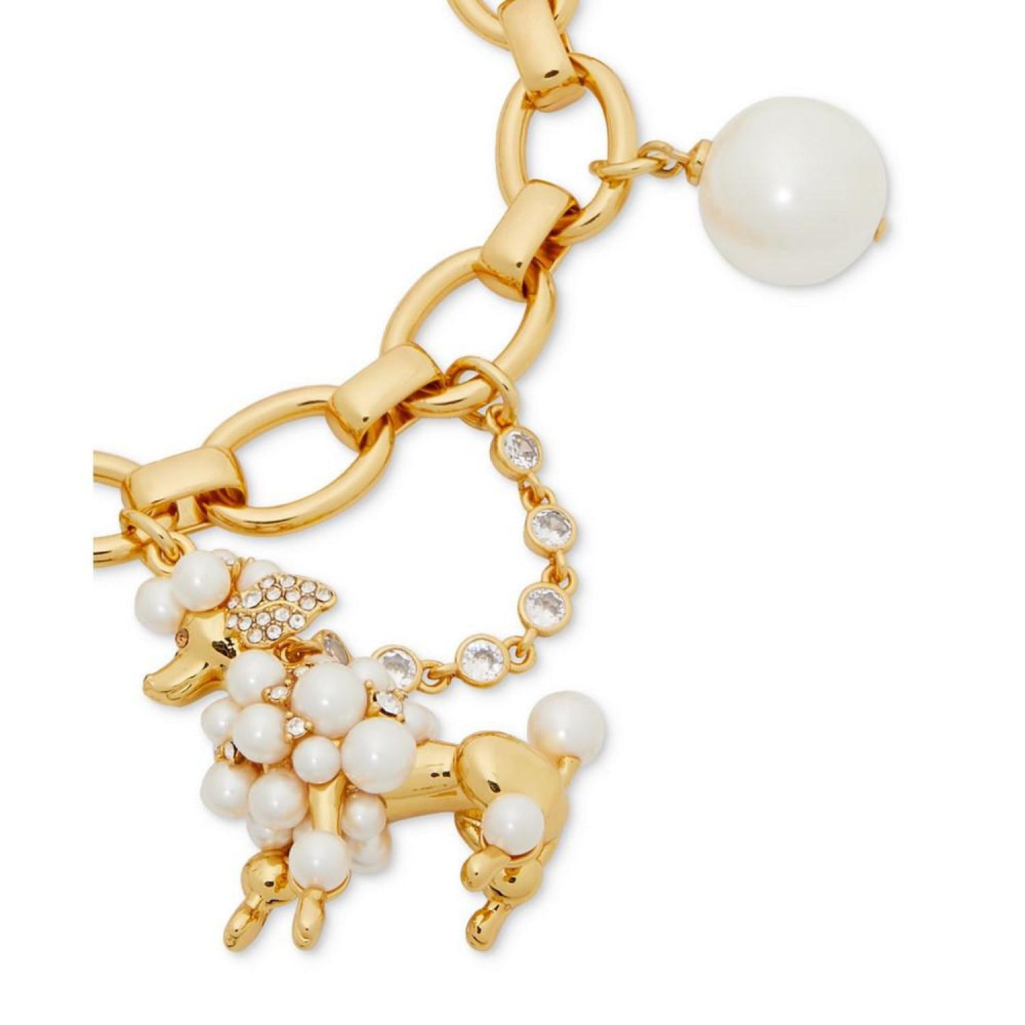 Gold-Tone Cubic Zirconia & Imitation Pearl Poodle Charm Bracelet
