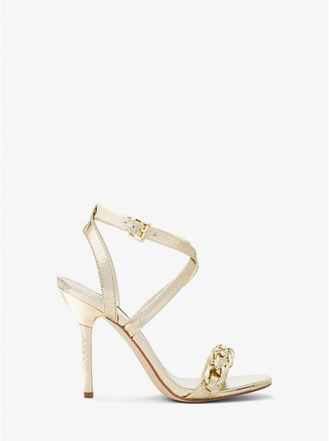 Asha Embellished Snake Embossed Leather Sandal