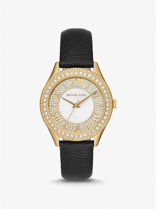Harlowe Pavé Gold-Tone and Lizard Embossed Leather Strap