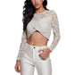 Women's Ariel Lace Twist-Front Long-Sleeve Cropped Top