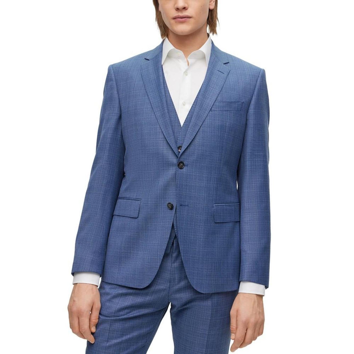 Men's Slim-Fit Checked Wool Serge Suit, 2 Piece Set