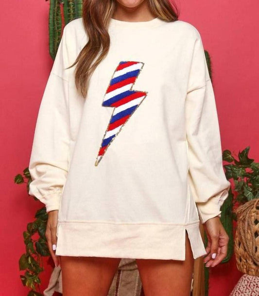 Embellished Lightning Strikes Again Cream Pullover