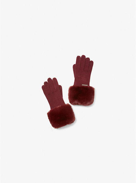 Faux Fur-Trim Knit Gloves