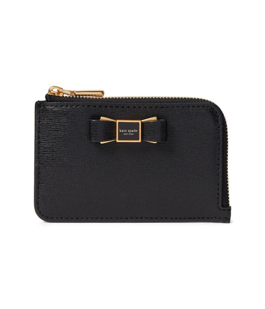 Morgan Bow Embellished Saffiano Leather Zip Card Holder
