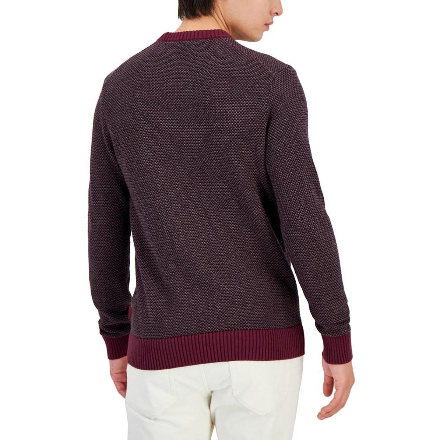 Men's Slim Fit Long-Sleeve Novelty Stitch Crewneck Sweater