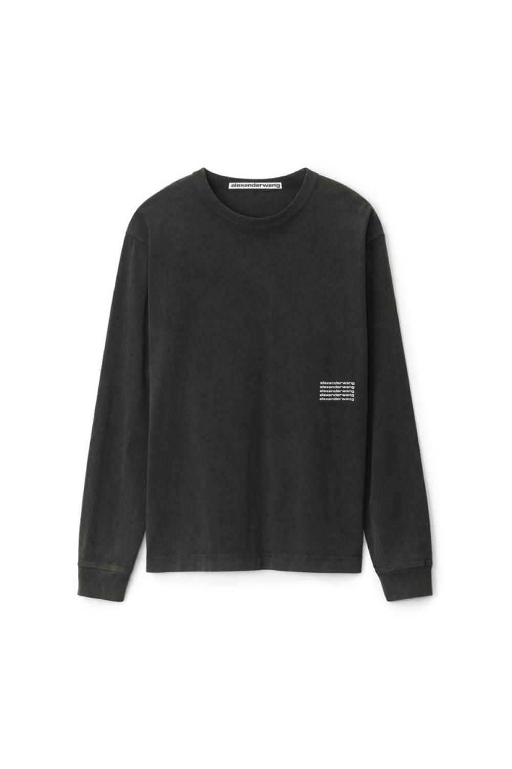 Long-sleeve Tee In Acid Wash Jersey