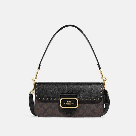 Coach Outlet Morgan Shoulder Bag In Colorblock Signature Canvas With Rivets