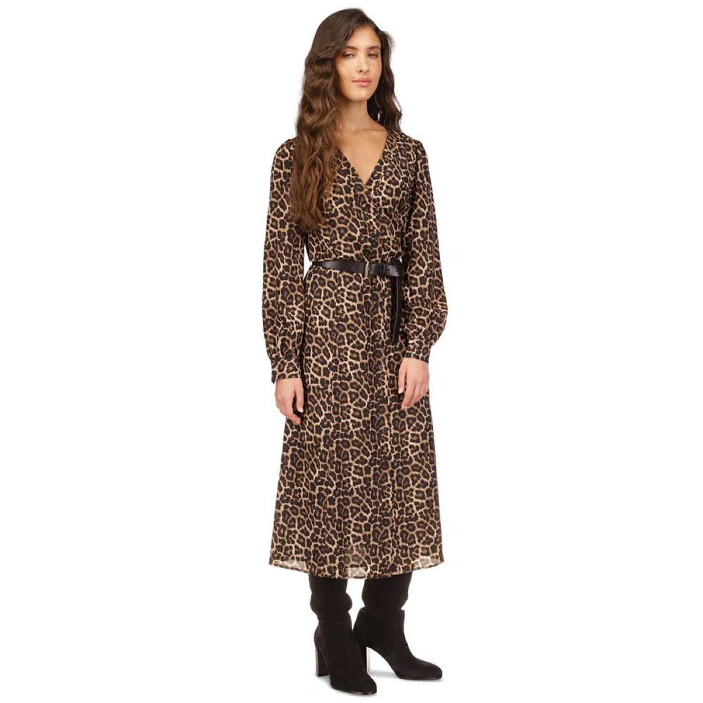 Women's Kate Animal-Print Button-Down Belted Midi Dress, Regular & Petite