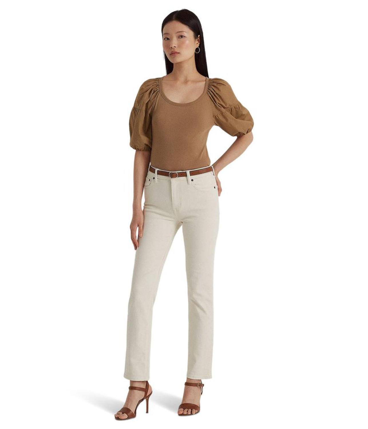 Stretch Cotton Puff-Sleeve Tee