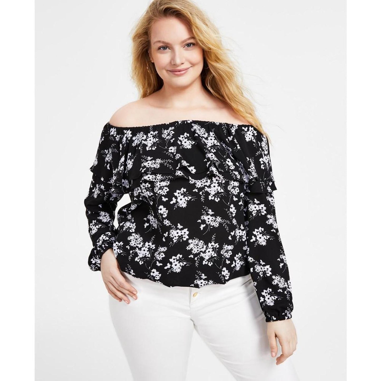 Women's Botanical-Print Off-the-Shoulder Top, P/XS-