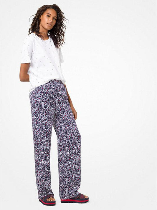 Heart-Print Silk-Georgette Pajama Pants